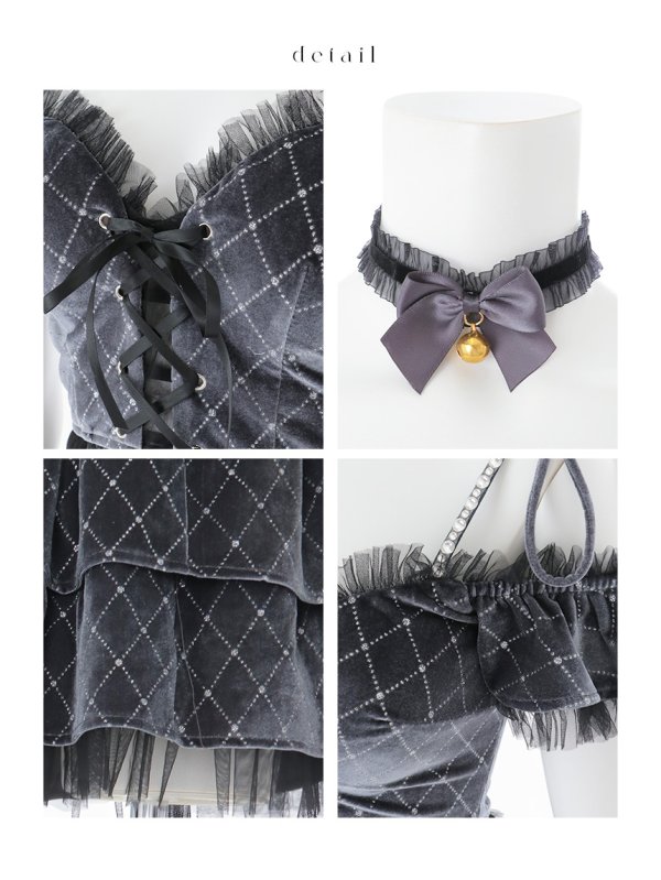 画像34: 【即日発送】【ハロウィン】キャットオフショルビジューセットアップ【コスプレ6点セット】【XS-Lサイズ/3カラー】[HC03] (34)