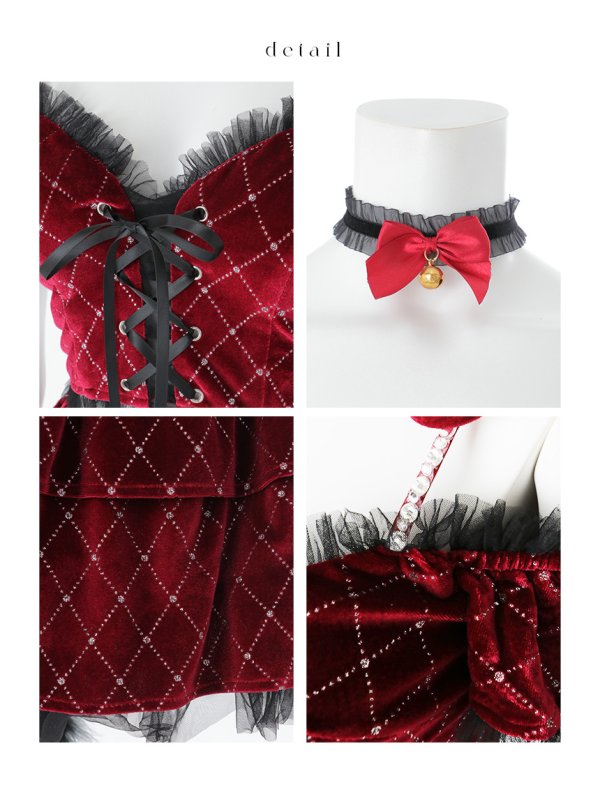 画像41: 【即日発送】【ハロウィン】キャットオフショルビジューセットアップ【コスプレ6点セット】【XS-Lサイズ/3カラー】[HC03] (41)