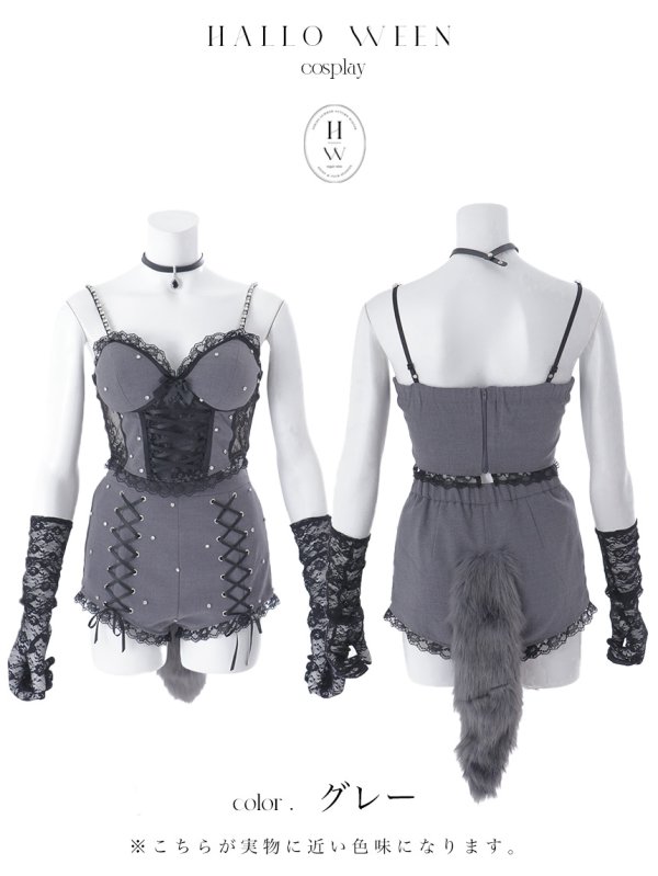 画像13: 【即日発送】【送料無料！】【ハロウィン】ウルフランジェリーセットアップ【コスプレ6点セット】【XS-Lサイズ/1カラー】[HC03] (13)