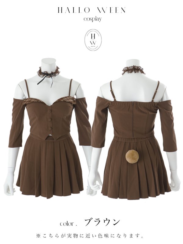 画像18: 【即日発送】【ハロウィン】オフショルプリーツ くまセットアップコスプレ【コスプレ5点セット】【XS-Lサイズ/1カラー】[OF04] (18)