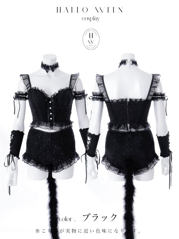 画像16: 【マリームーンコラボ】【ハロウィン】黒猫ビスチェセットアップ【コスプレ7点セット】【XS-Lサイズ/1カラー】[HC03] (16)