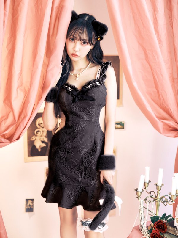 画像2: 【即日発送】【ハロウィン】【LARME/ラルム掲載】 キャットレースミニワンピ 【コスプレ5点セット】【XS-Mサイズ/3カラー】[HC03] (2)