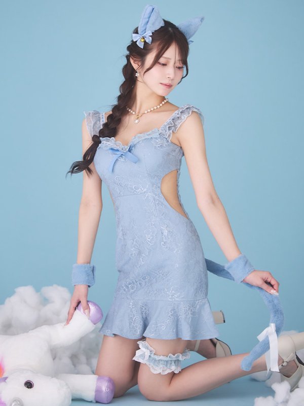 画像2: 【即日発送】【ハロウィン】 キャットレースミニワンピ 【コスプレ5点セット】【XS-Mサイズ/3カラー】[HC03] (2)