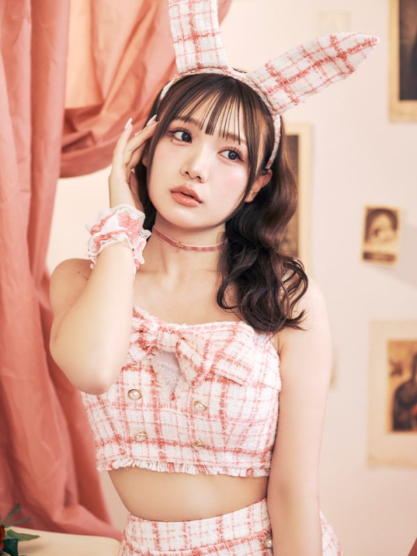 画像9: 【SALE!!】【即日発送】【ハロウィン】【LARME/ラルム掲載】ツイードバニーリボンセットアップ（スカート）【コスプレ6点セット】【XS-Mサイズ/2カラー】[OF04] (9)