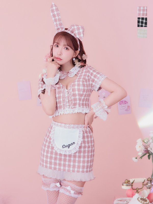 画像20: 【SALE!!】【即日発送】【ハロウィン】 ツイードバニーメイドセットアップ 【コスプレ6点セット】【S-Mサイズ/3カラー】[OF01] (20)