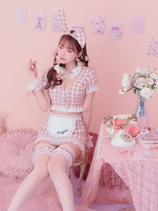 画像27: 【SALE!!】【即日発送】【ハロウィン】 ツイードバニーメイドセットアップ 【コスプレ6点セット】【S-Mサイズ/3カラー】[OF01] (27)