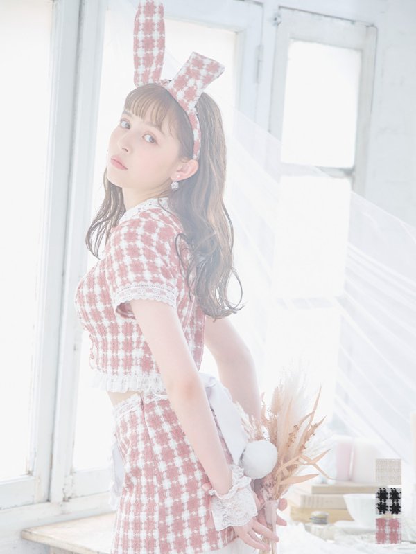 画像2: 【SALE!!】【即日発送】【ハロウィン】 ツイードバニーメイドセットアップ 【コスプレ6点セット】【S-Mサイズ/3カラー】[HC03] (2)