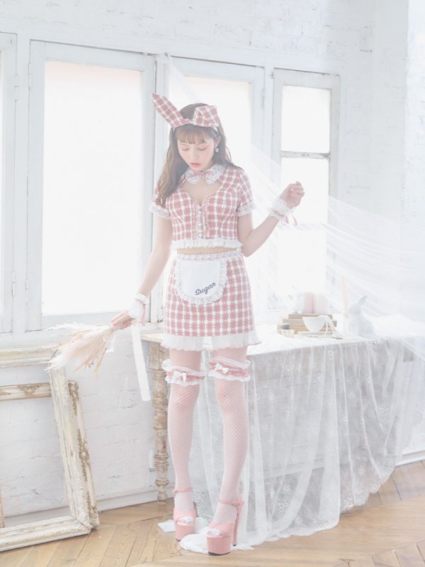 画像9: 【SALE!!】【即日発送】【ハロウィン】 ツイードバニーメイドセットアップ 【コスプレ6点セット】【S-Mサイズ/3カラー】[HC03] (9)