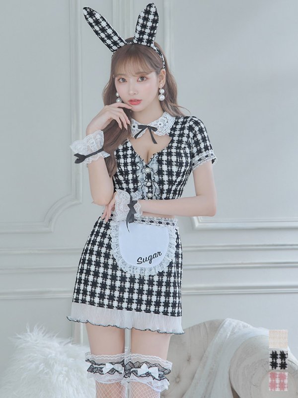 画像2: 【SALE!!】【即日発送】【ハロウィン】 ツイードバニーメイドセットアップ 【コスプレ6点セット】【S-Mサイズ/3カラー】[OF01] (2)