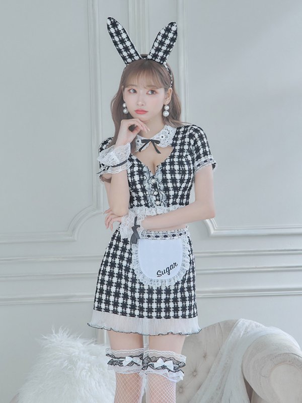 画像4: 【SALE!!】【即日発送】【ハロウィン】 ツイードバニーメイドセットアップ 【コスプレ6点セット】【S-Mサイズ/3カラー】[OF01] (4)