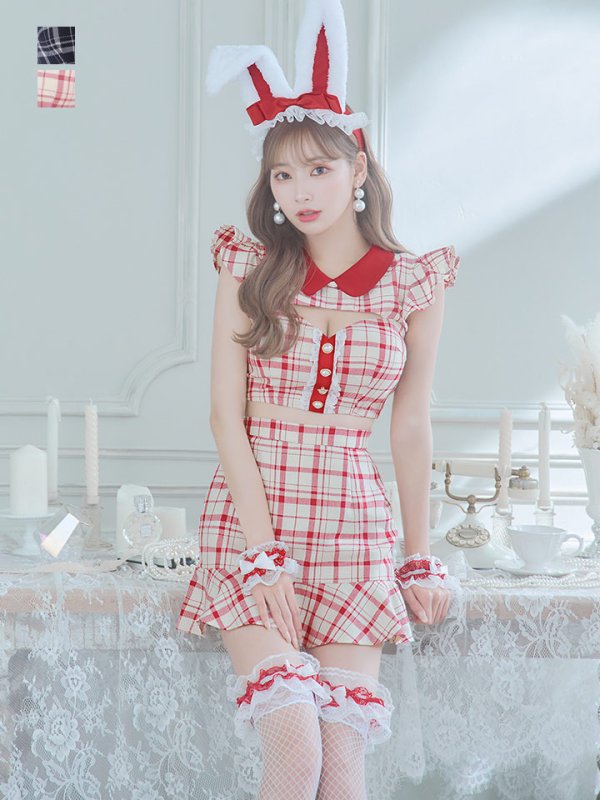 画像2: 【SALE!】【即日発送】【ハロウィン】 チェックバニーセットアップ  【コスプレ6点セット】【XS-Lサイズ/2カラー】[OF04] (2)