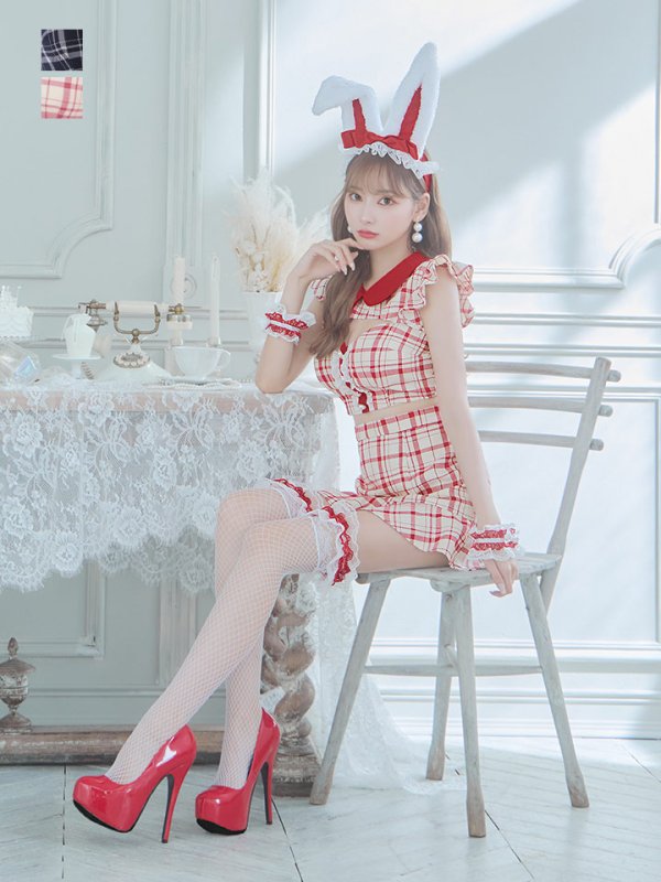 画像3: 【SALE!】【即日発送】【ハロウィン】 チェックバニーセットアップ  【コスプレ6点セット】【XS-Lサイズ/2カラー】[OF04] (3)