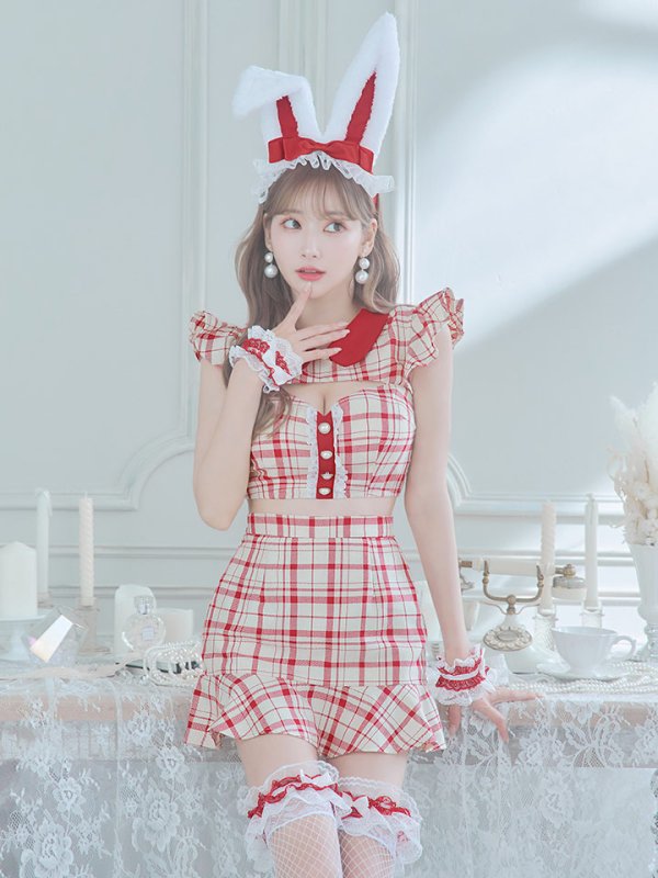 画像4: 【SALE!】【即日発送】【ハロウィン】 チェックバニーセットアップ  【コスプレ6点セット】【XS-Lサイズ/2カラー】[OF04] (4)