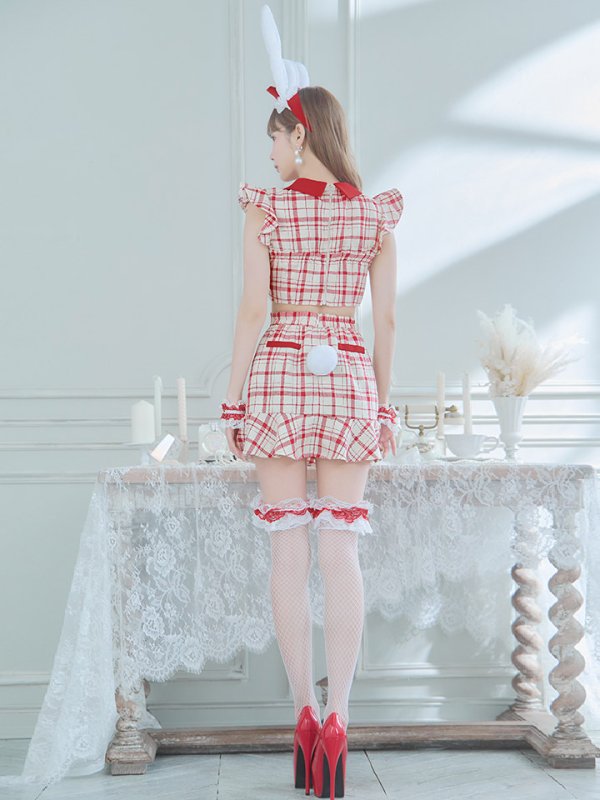 画像6: 【SALE!】【即日発送】【ハロウィン】 チェックバニーセットアップ  【コスプレ6点セット】【XS-Lサイズ/2カラー】[OF04] (6)