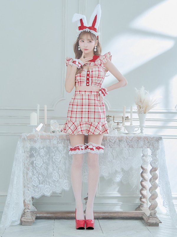 画像14: 【SALE!】【即日発送】【ハロウィン】 チェックバニーセットアップ  【コスプレ6点セット】【XS-Lサイズ/2カラー】[OF04] (14)