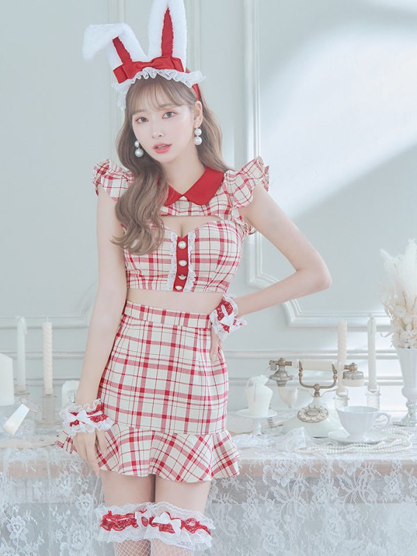 画像17: 【SALE!】【即日発送】【ハロウィン】 チェックバニーセットアップ  【コスプレ6点セット】【XS-Lサイズ/2カラー】[OF04] (17)