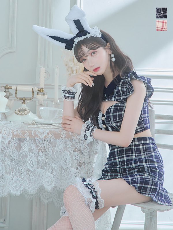 画像19: 【SALE!】【即日発送】【ハロウィン】 チェックバニーセットアップ  【コスプレ6点セット】【XS-Lサイズ/2カラー】[OF04] (19)