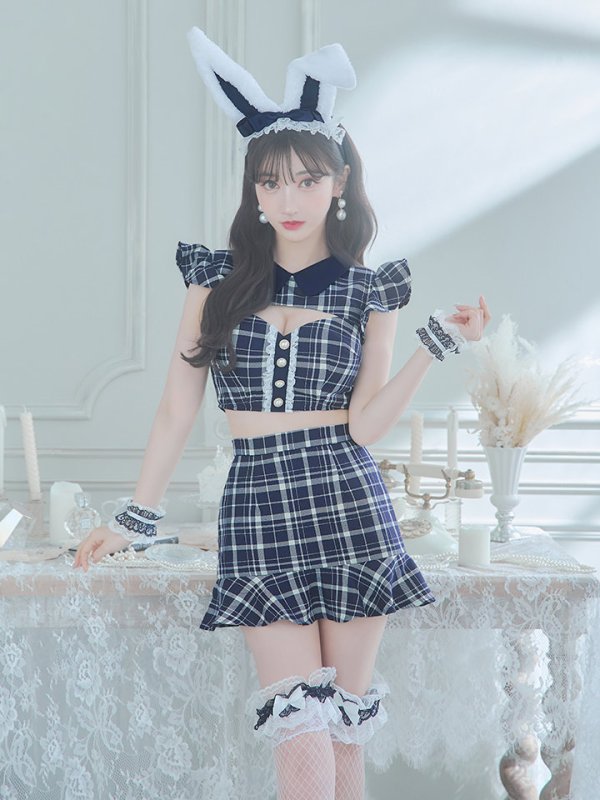 画像21: 【SALE!】【即日発送】【ハロウィン】 チェックバニーセットアップ  【コスプレ6点セット】【XS-Lサイズ/2カラー】[OF04] (21)