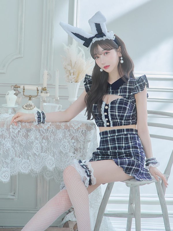 画像27: 【SALE!】【即日発送】【ハロウィン】 チェックバニーセットアップ  【コスプレ6点セット】【XS-Lサイズ/2カラー】[OF04] (27)