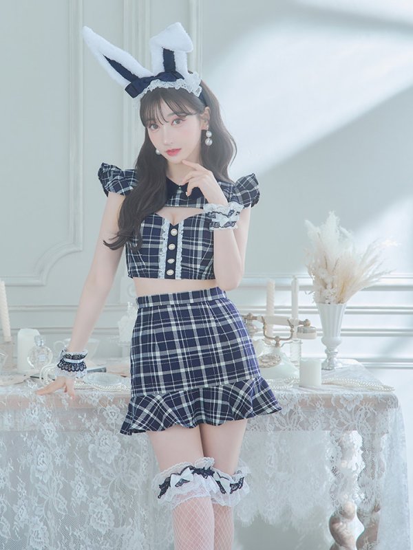 画像28: 【SALE!】【即日発送】【ハロウィン】 チェックバニーセットアップ  【コスプレ6点セット】【XS-Lサイズ/2カラー】[OF04] (28)