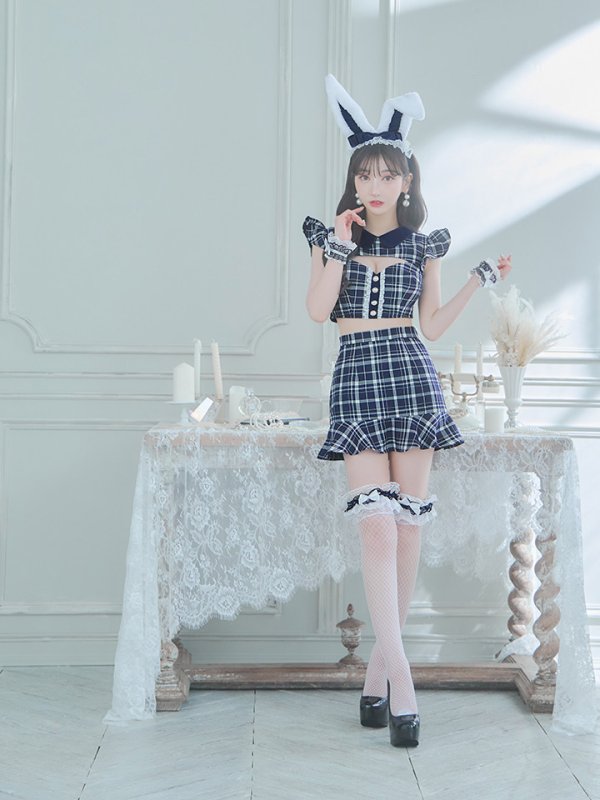 画像29: 【SALE!】【即日発送】【ハロウィン】 チェックバニーセットアップ  【コスプレ6点セット】【XS-Lサイズ/2カラー】[OF04] (29)