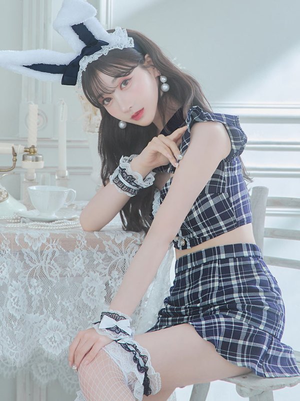 画像30: 【SALE!】【即日発送】【ハロウィン】 チェックバニーセットアップ  【コスプレ6点セット】【XS-Lサイズ/2カラー】[OF04] (30)