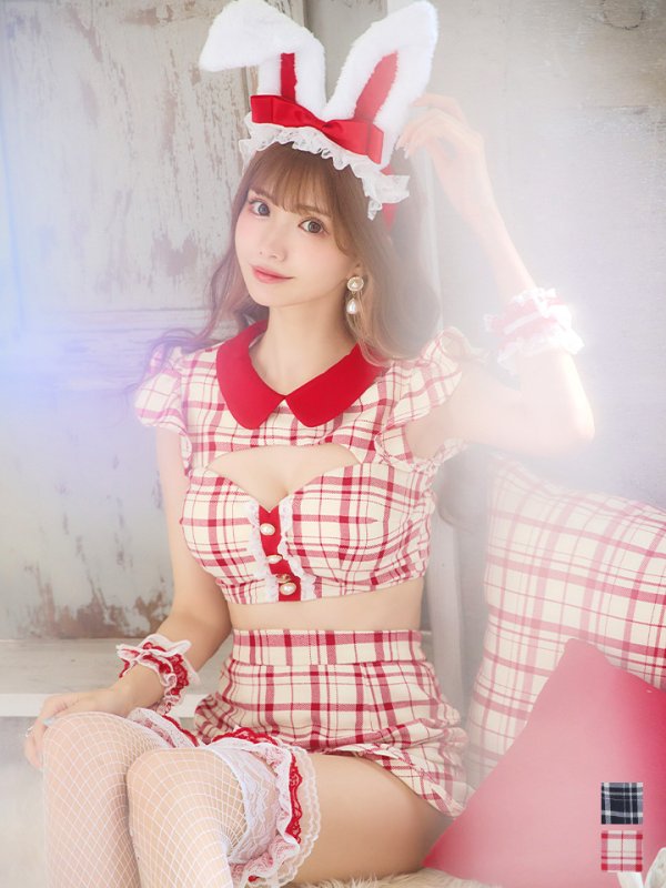 画像2: 【SALE!】【即日発送】【ハロウィン】 チェックバニーセットアップ  【コスプレ6点セット】【XS-Lサイズ/2カラー】[OF04] (2)