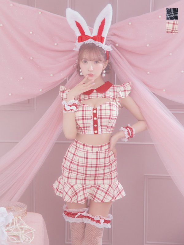 画像1: 【値下げ！】【即日発送】【ハロウィン】 チェックバニーセットアップ  【コスプレ6点セット】【XS-Lサイズ/2カラー】[YMT] (1)