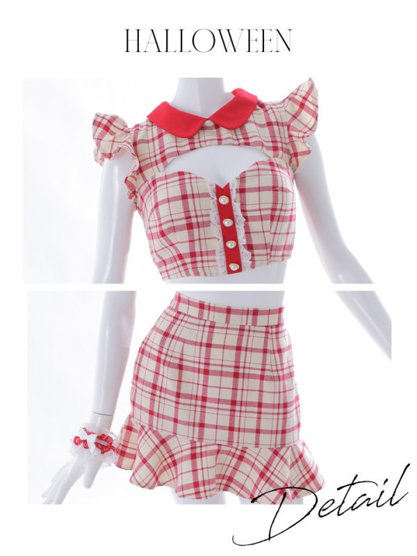 画像34: 【SALE!】【即日発送】【ハロウィン】 チェックバニーセットアップ  【コスプレ6点セット】【XS-Lサイズ/2カラー】[OF04] (34)