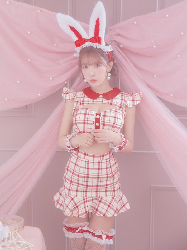 画像4: 【SALE!】【即日発送】【ハロウィン】 チェックバニーセットアップ  【コスプレ6点セット】【XS-Lサイズ/2カラー】[OF04] (4)