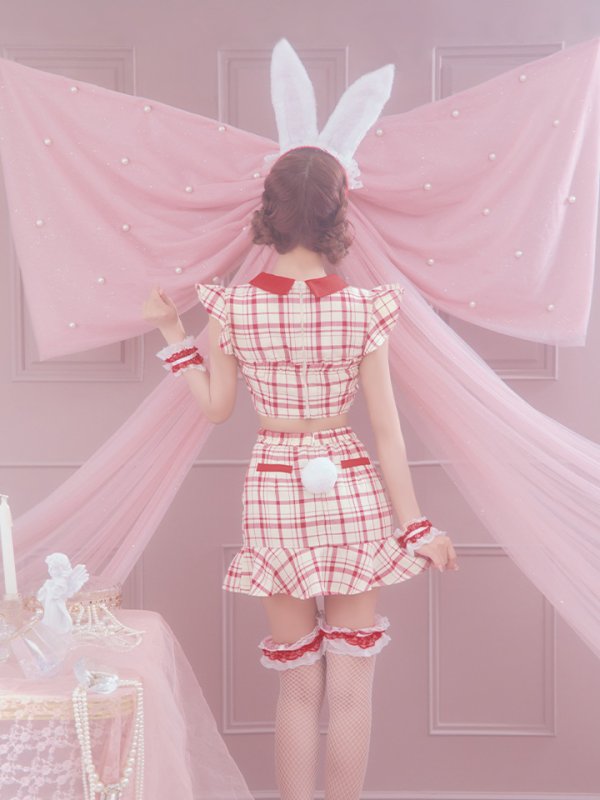 画像15: 【SALE!】【即日発送】【ハロウィン】 チェックバニーセットアップ  【コスプレ6点セット】【XS-Lサイズ/2カラー】[OF04] (15)