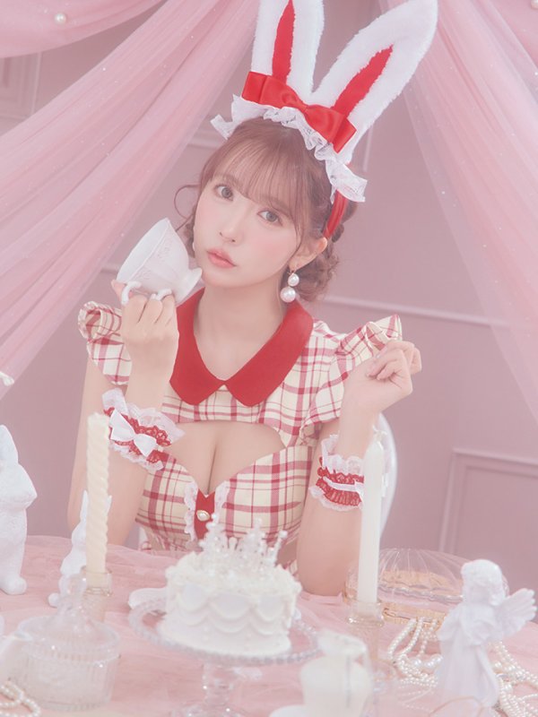 画像9: 【SALE!】【即日発送】【ハロウィン】 チェックバニーセットアップ  【コスプレ6点セット】【XS-Lサイズ/2カラー】[OF04] (9)