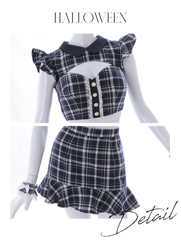 画像35: 【SALE!】【即日発送】【ハロウィン】 チェックバニーセットアップ  【コスプレ6点セット】【XS-Lサイズ/2カラー】[OF04] (35)