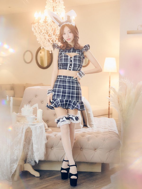 画像11: 【SALE!】【即日発送】【ハロウィン】門りょうちゃん着用 チェックバニーセットアップ  【コスプレ6点セット】【XS-Lサイズ/2カラー】[OF04] (11)