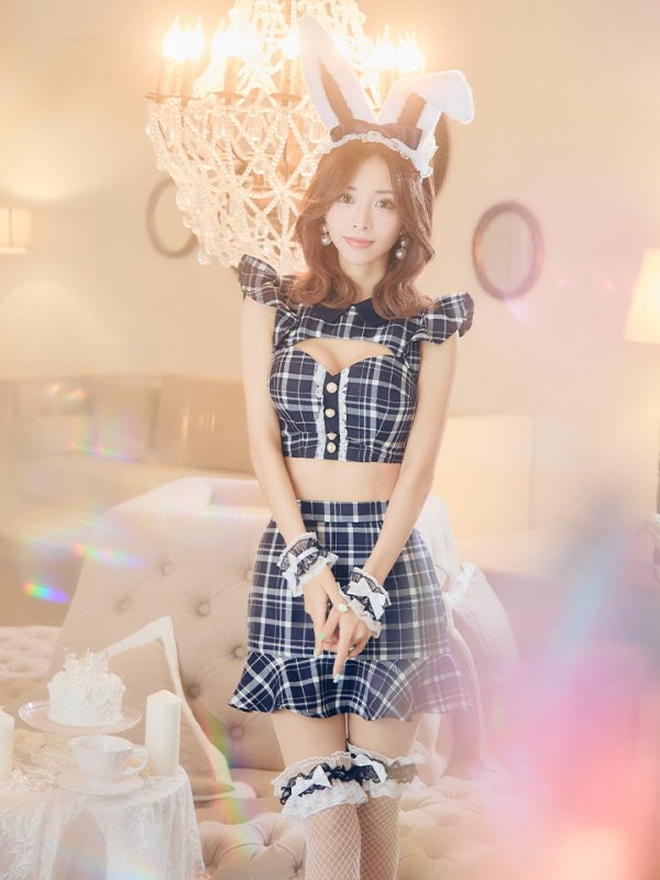 画像12: 【SALE!】【即日発送】【ハロウィン】門りょうちゃん着用 チェックバニーセットアップ  【コスプレ6点セット】【XS-Lサイズ/2カラー】[OF04] (12)