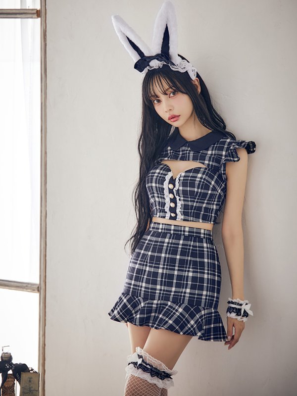 画像14: 訳あり商品☆付属品のソックスなし☆【ハロウィン】 チェックバニーセットアップ  【コスプレ5点セット】【XS-Lサイズ/2カラー】[HC03] (14)