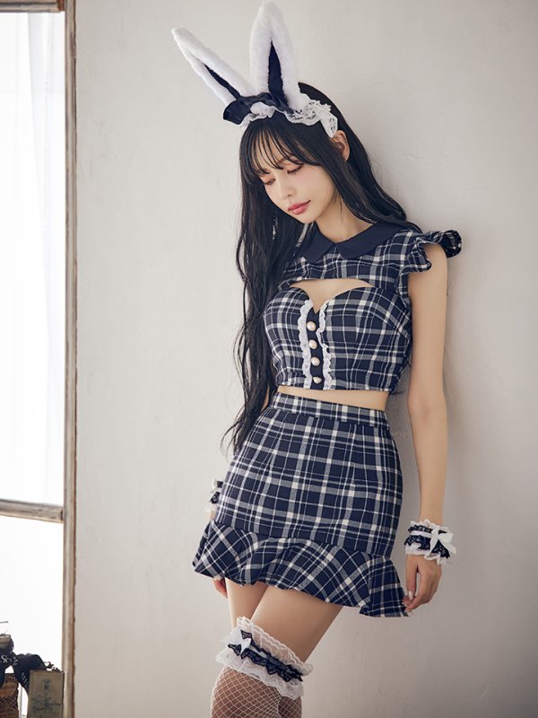 画像15: 訳あり商品☆付属品のソックスなし☆【ハロウィン】 チェックバニーセットアップ  【コスプレ5点セット】【XS-Lサイズ/2カラー】[HC03] (15)