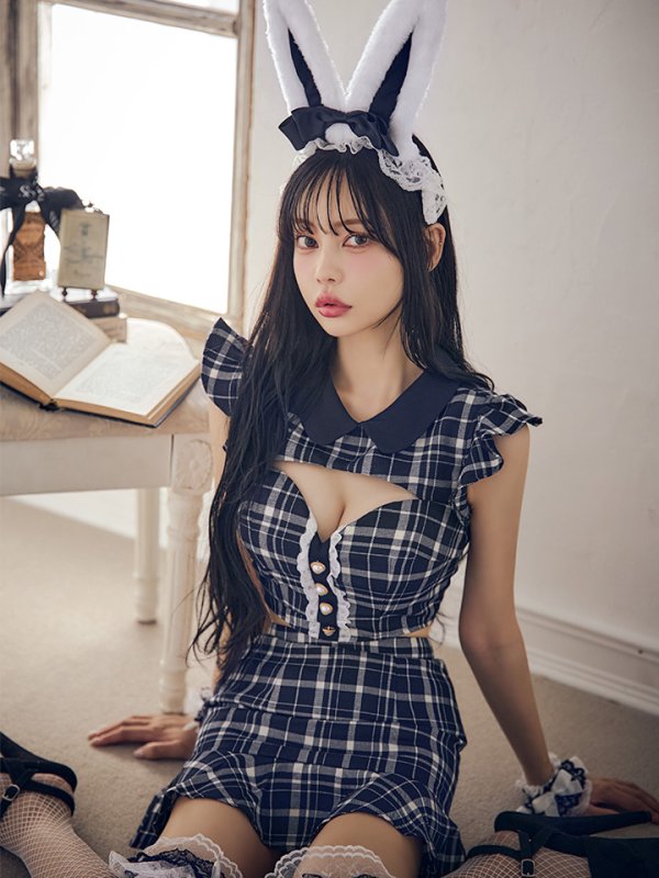 画像1: 【値下げ！】【即日発送】【ハロウィン】 チェックバニーセットアップ  【コスプレ6点セット】【XS-Lサイズ/2カラー】[YMT] (1)