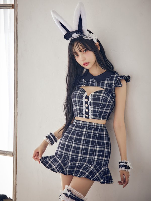 画像2: 訳あり商品☆付属品のソックスなし☆【ハロウィン】 チェックバニーセットアップ  【コスプレ5点セット】【XS-Lサイズ/2カラー】[HC03] (2)