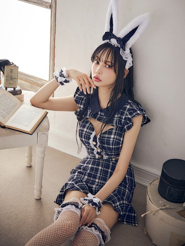 画像3: 訳あり商品☆付属品のソックスなし☆【ハロウィン】 チェックバニーセットアップ  【コスプレ5点セット】【XS-Lサイズ/2カラー】[HC03] (3)