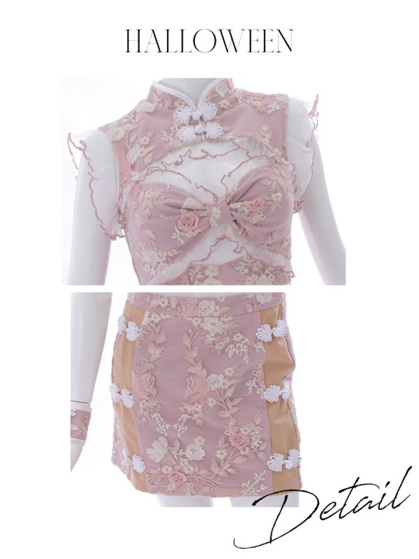 画像20: 【即日発送】【ハロウィン】リボンチャイナミニセットアップ【コスプレ4点セット】【XS-Mサイズ/3カラー】(SE01YN)[OF04] (20)