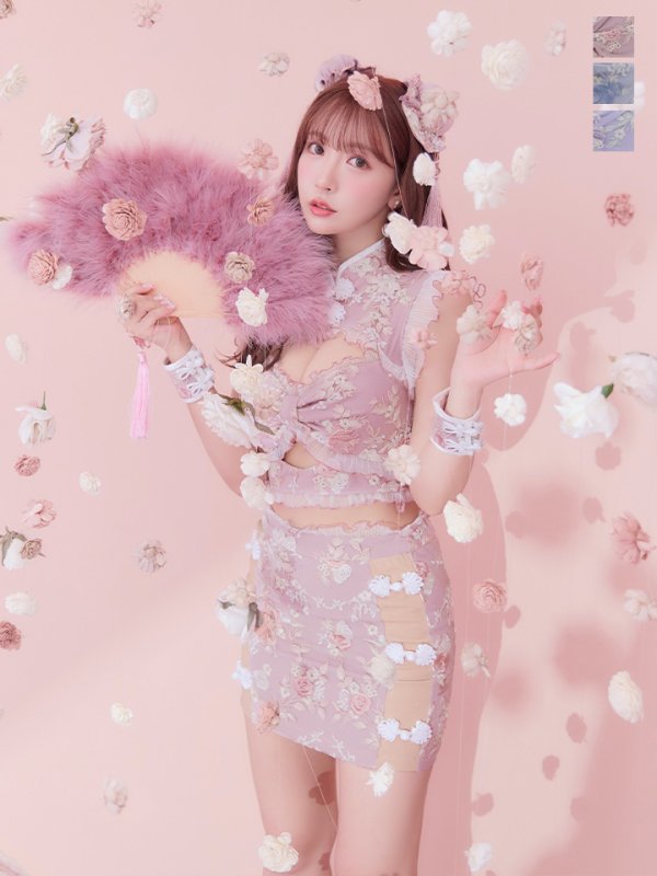 画像2: 【即日発送】【ハロウィン】リボンチャイナミニセットアップ【コスプレ4点セット】【XS-Mサイズ/3カラー】 (SE01YN)[OF04] (2)