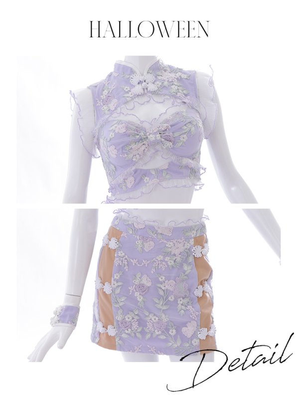 画像24: 【即日発送】【ハロウィン】リボンチャイナミニセットアップ【コスプレ4点セット】【XS-Mサイズ/3カラー】(SE01YN)[OF04] (24)