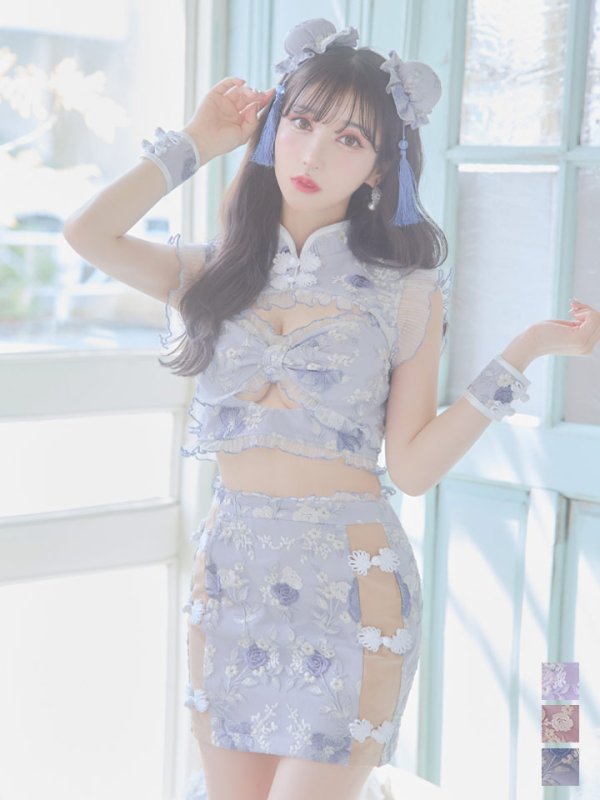 画像2: 【即日発送】【ハロウィン】リボンチャイナミニセットアップ【コスプレ4点セット】【XS-Mサイズ/3カラー】(SE01YN)[OF04] (2)