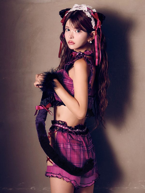 画像13: 【SALE!!】【即日発送】【ハロウィン】チェックキャットセットアップ【コスプレ6点セット】【S-Mサイズ/1カラー】[HC03] (13)