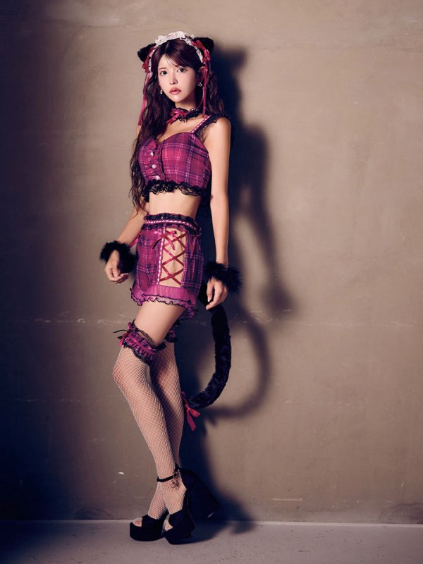 画像12: 【SALE!!】【即日発送】【ハロウィン】チェックキャットセットアップ【コスプレ6点セット】【S-Mサイズ/1カラー】[HC03] (12)