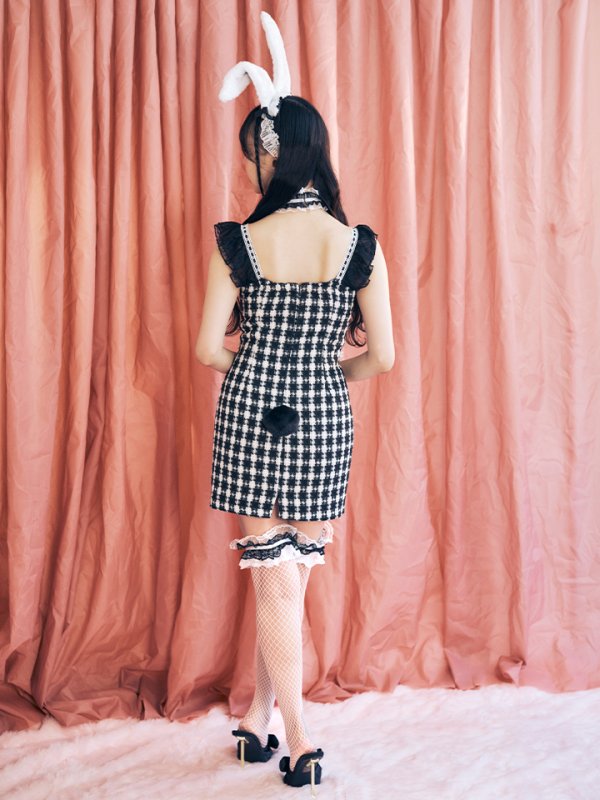 画像4: 【SALE!!】【即日発送】【ハロウィン】【LARME/ラルム掲載】 ツイードバニーミニワンピ 【コスプレ6点セット】【S-Lサイズ/2カラー】[OF04] (4)