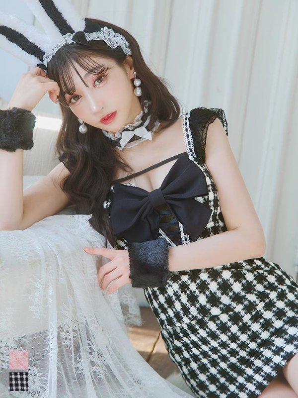 画像2: 【SALE!!】【即日発送】【ハロウィン】 ツイードバニーミニワンピ 【コスプレ6点セット】【S-Lサイズ/2カラー】[OF04] (2)