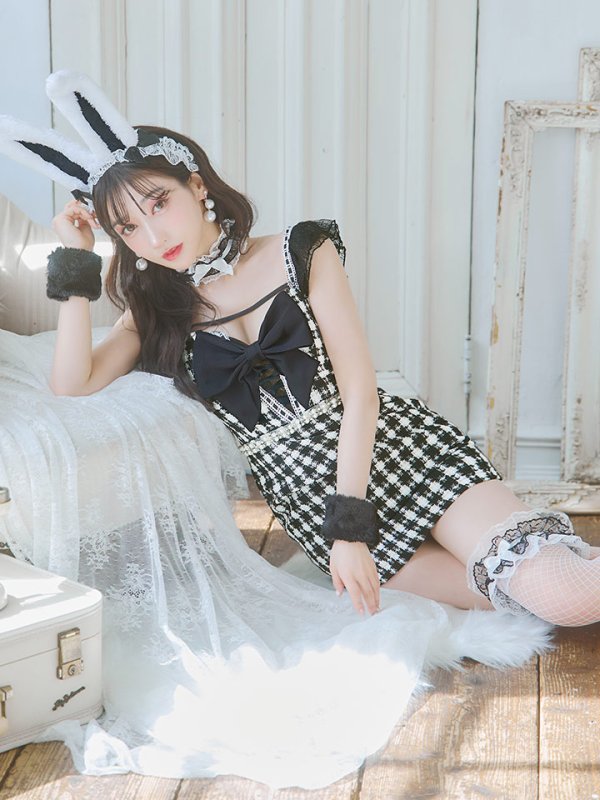 画像7: 【SALE!!】【即日発送】【ハロウィン】 ツイードバニーミニワンピ 【コスプレ6点セット】【S-Lサイズ/2カラー】[OF04] (7)