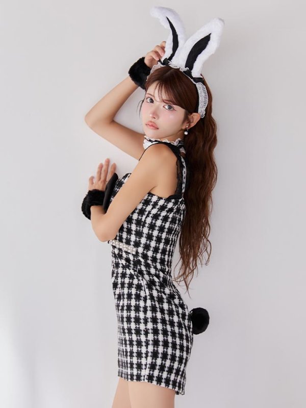 画像2: 【SALE!!】【即日発送】【ハロウィン】 ツイードバニーミニワンピ 【コスプレ6点セット】【S-Lサイズ/2カラー】[HC03] (2)